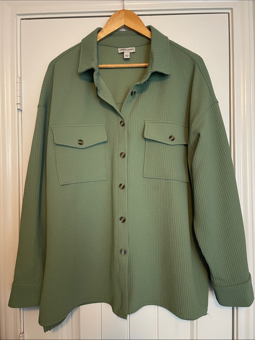 Sabrina Lauren  Women's Sage Green Waffle-Knit Button Tunic